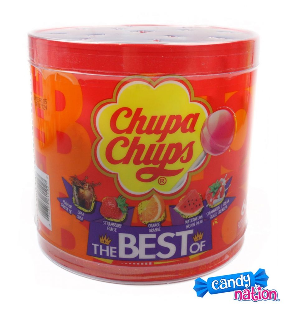  Chupa Chups Candy Lollipops, 5 Assorted Flavors, Drum Display  for Parties Office Concessions, 60 Count Drum(Pack of 1) : Grocery &  Gourmet Food