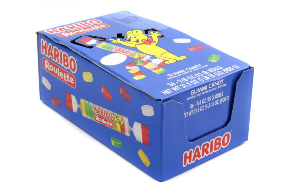 Haribo Roulette Gummy Candy Rolls: 36-Piece Box